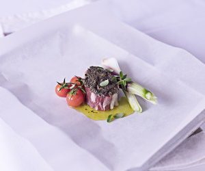 Pork fillet baked in parchment paper
