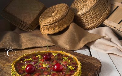 Cherries and pistachio clafoutis tart
