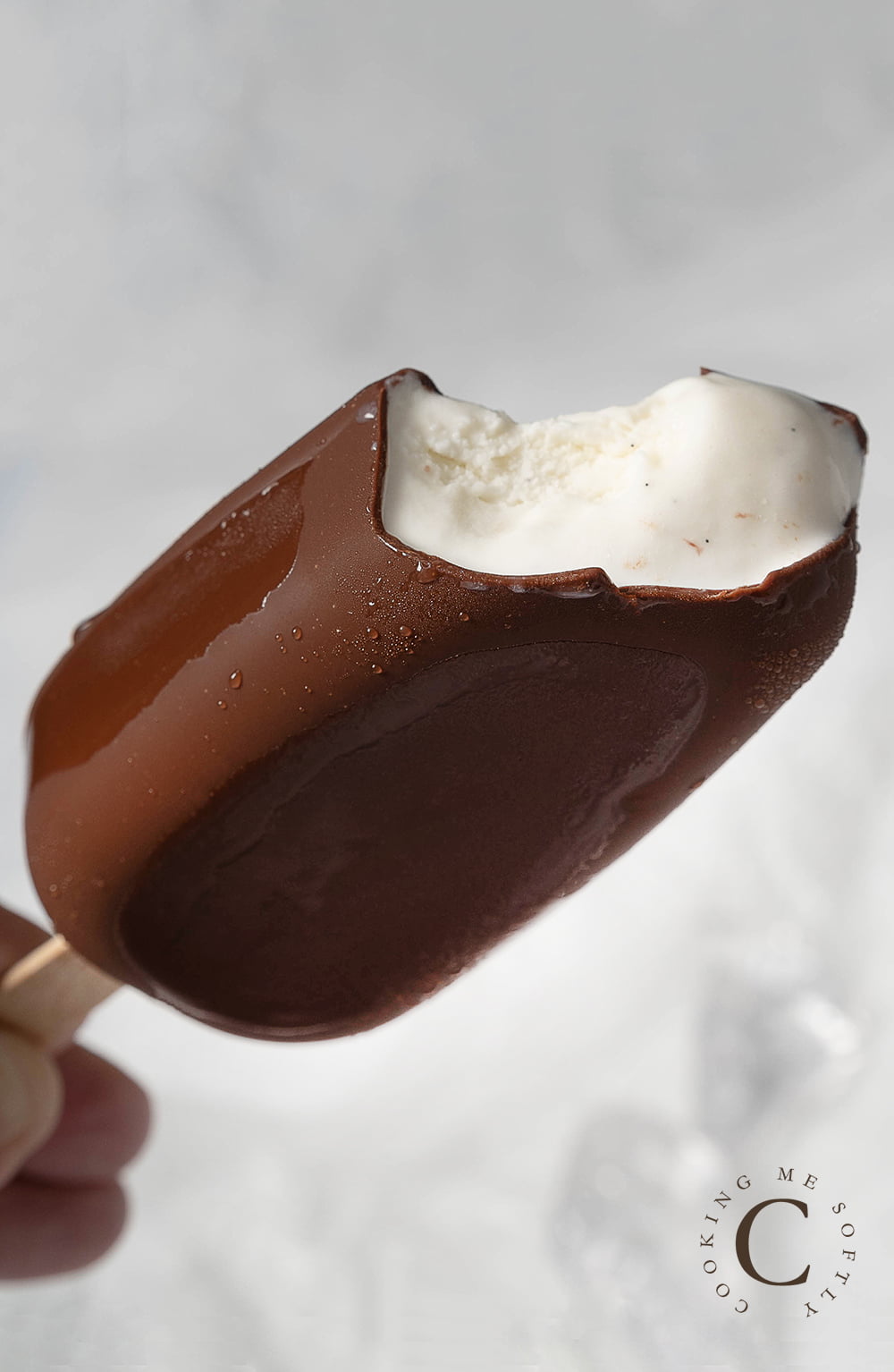 Gelato al fiordilatte con guscio di cioccolato 